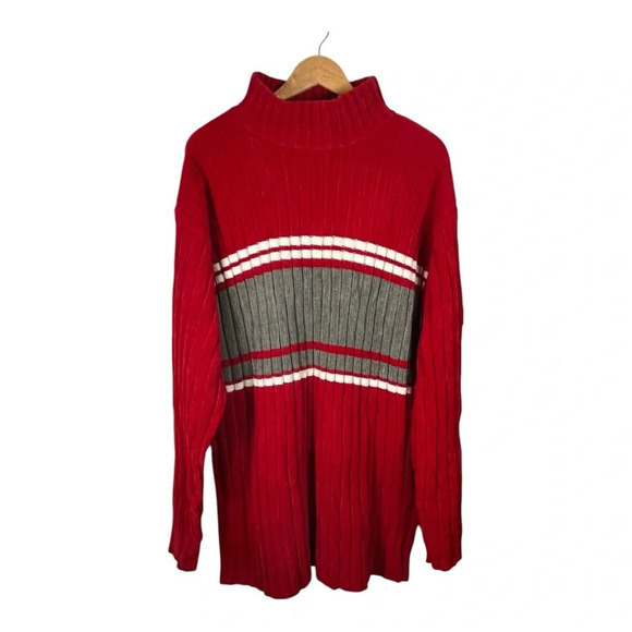 South‎ Pole Vintage Y2K Red Gray Thick Ribbed Mock Neck Sweater Men Size XL - Picture 1 of 8